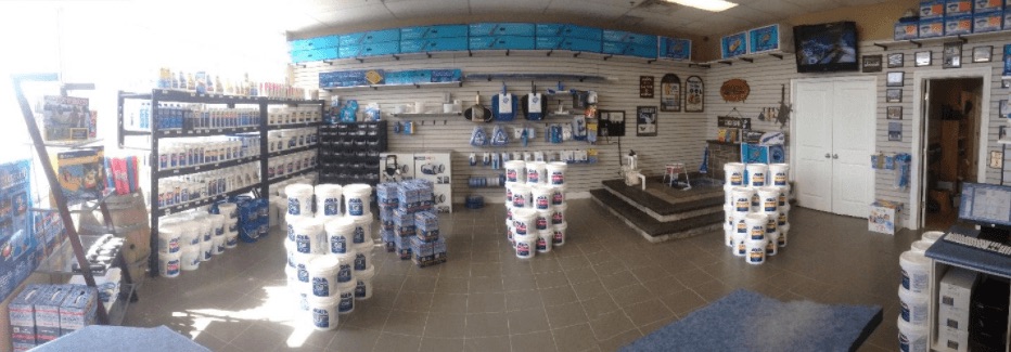 The interior of Pool Craft's store location, selling pool chemicals and other helpful materials