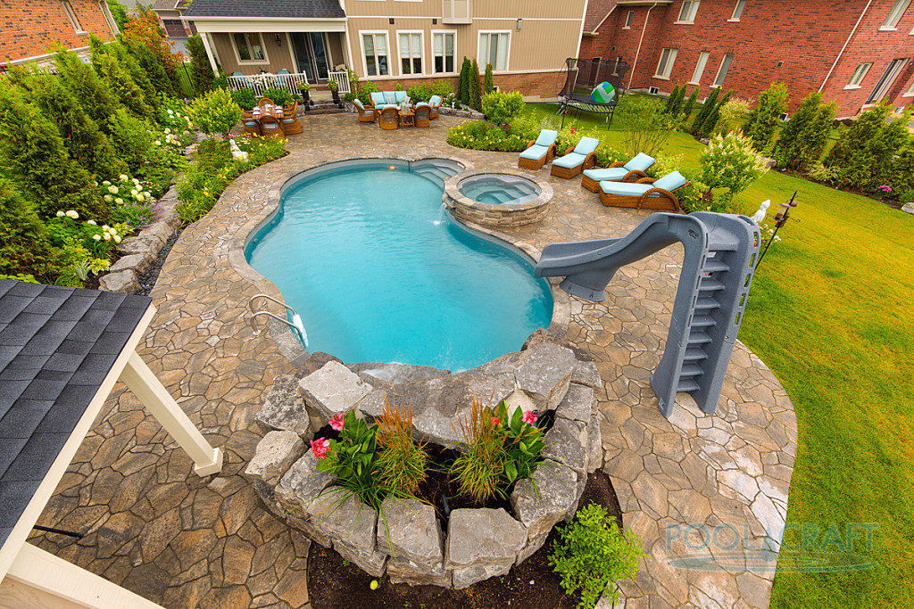 A vinyl lined backyard swimming pool